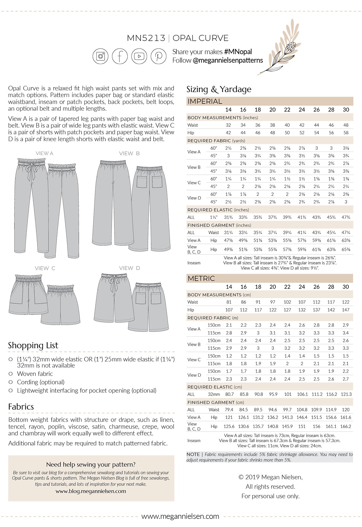 Opal Curve pants & shorts pattern