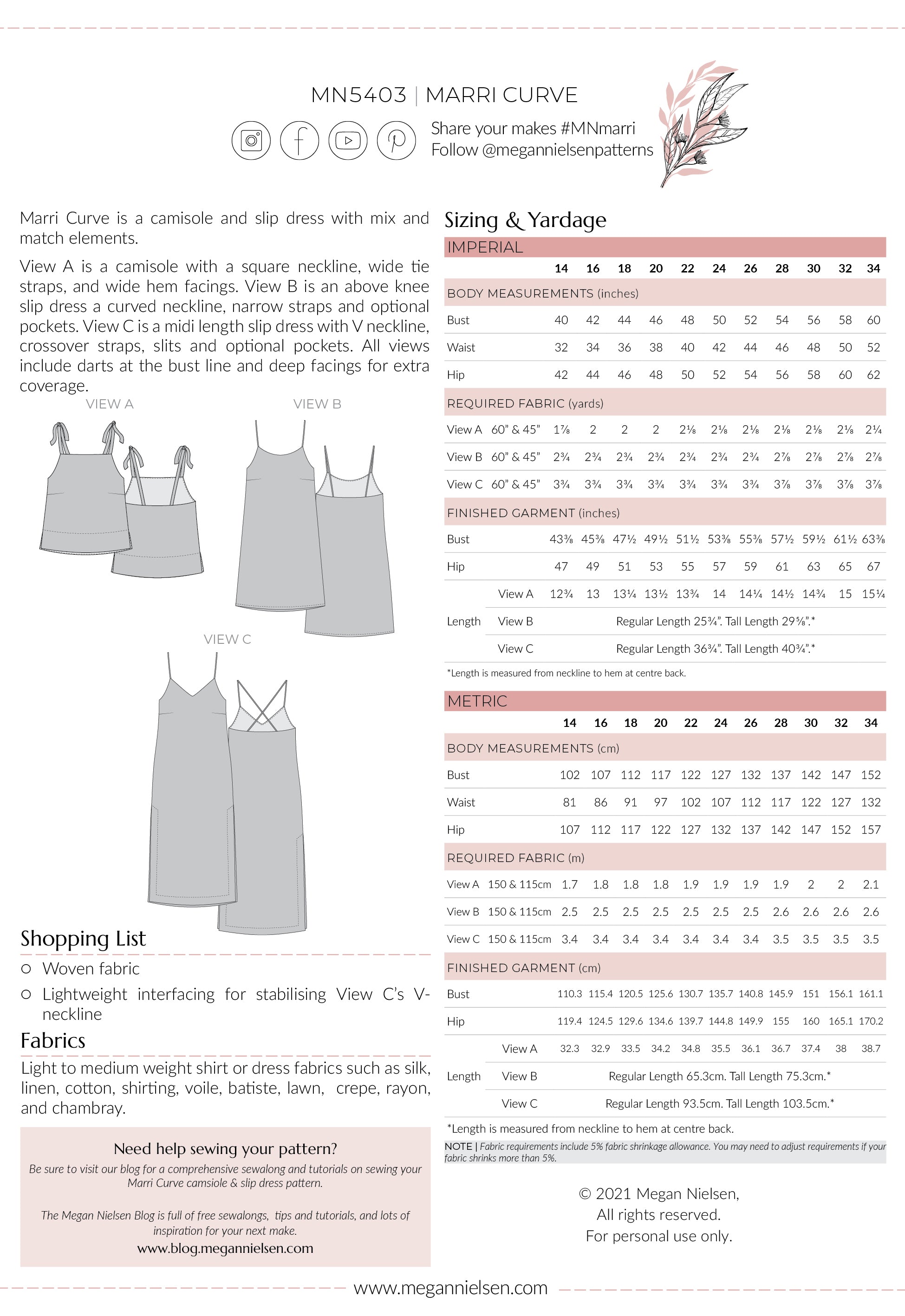 Marri Curve Camisole & Slip Dress Pattern