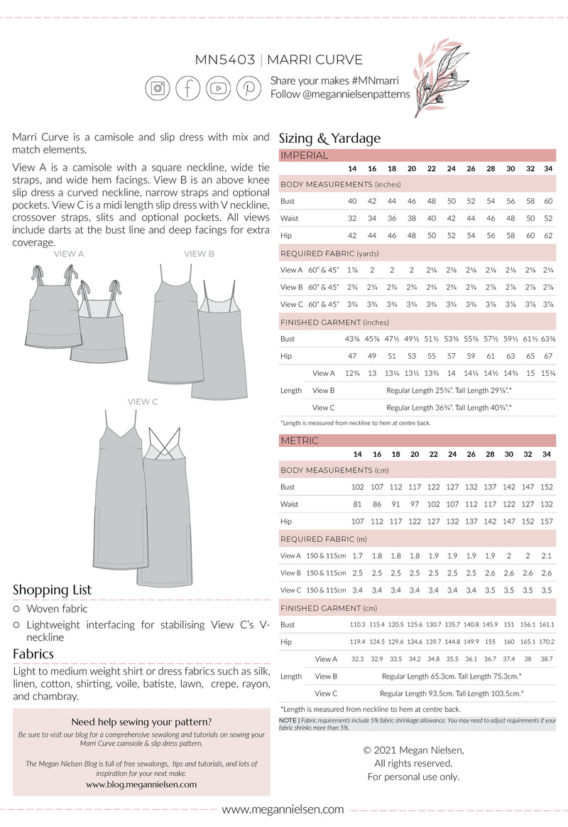 Marri Curve Camisole & Slip Dress Pattern