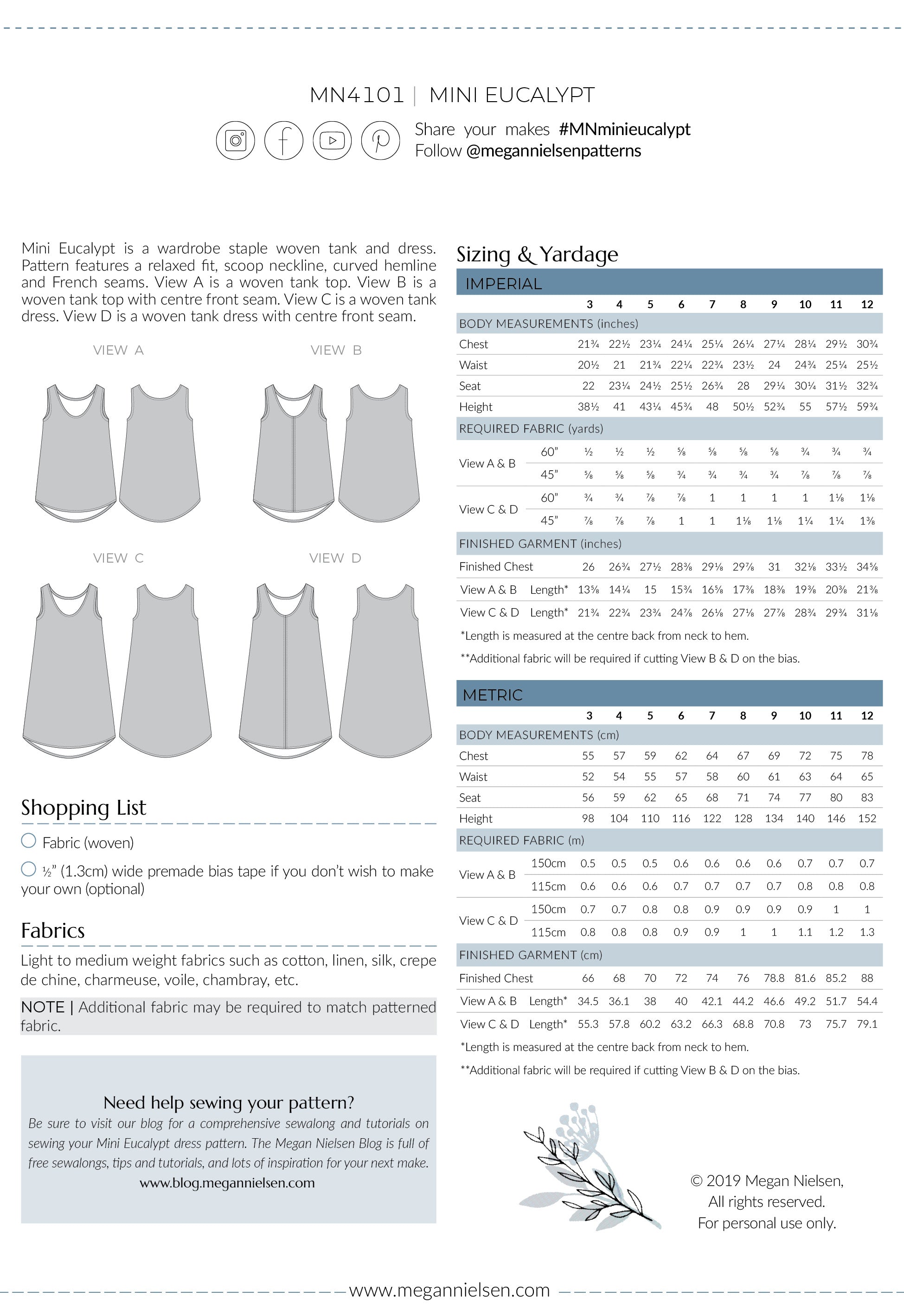 Mini Eucalypt woven tank top & dress pattern