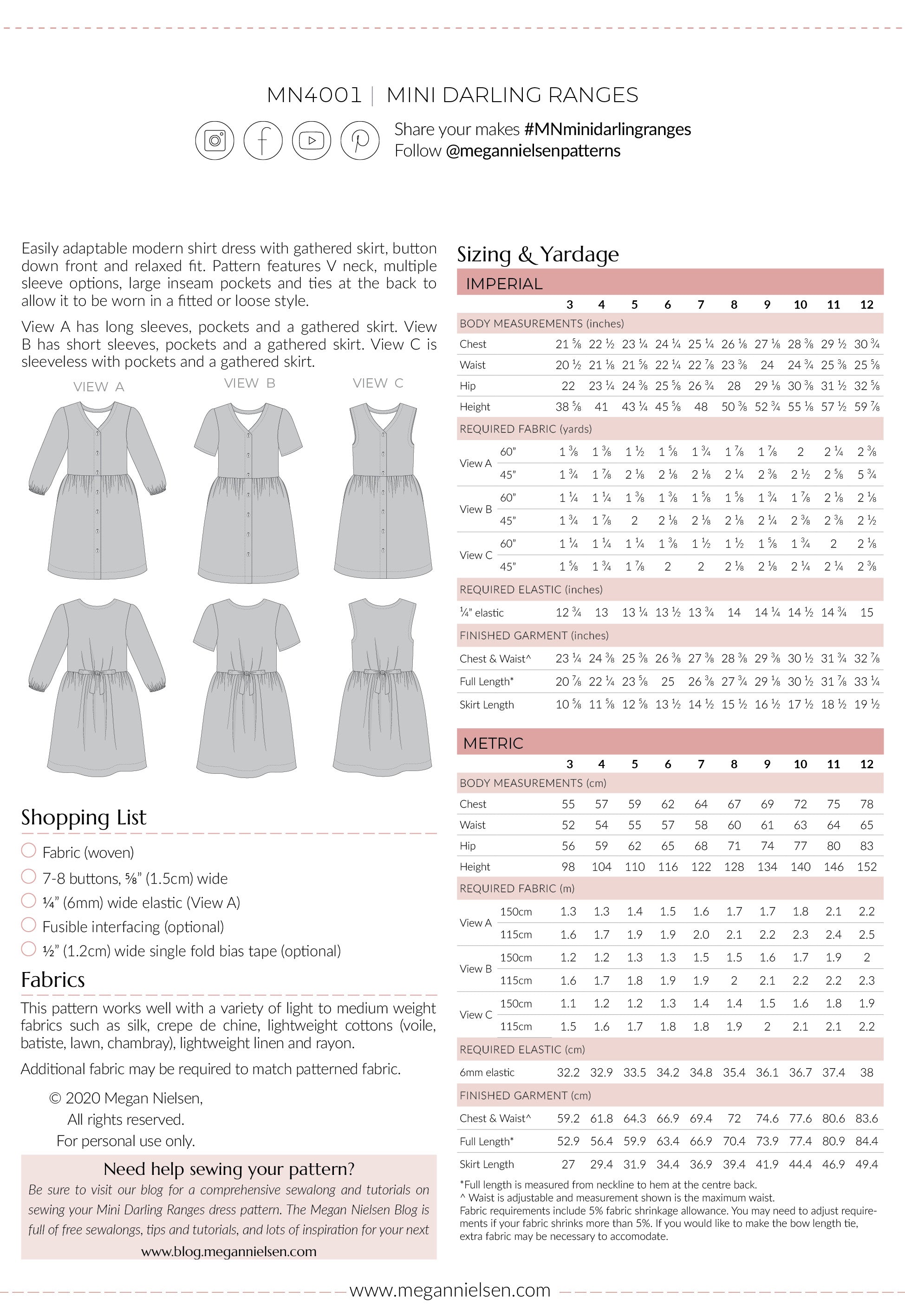 Mini Darling Ranges dress pattern