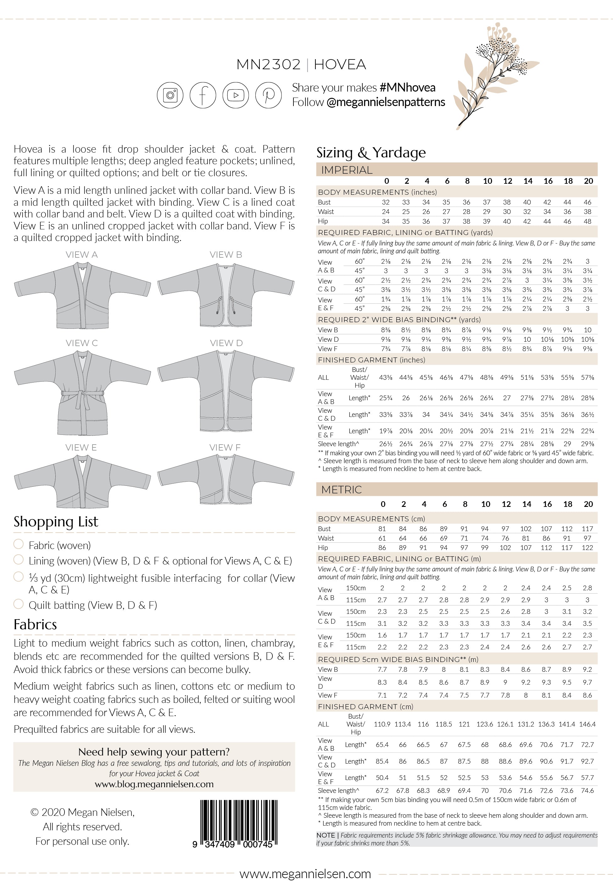 Hovea Jacket & Coat Pattern