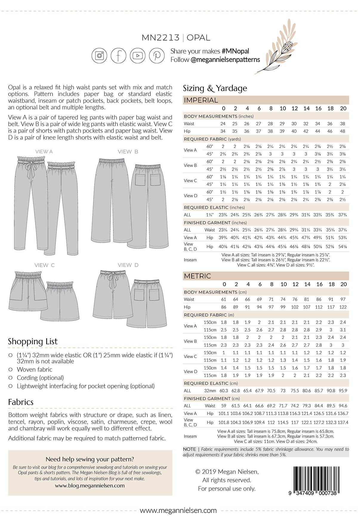 Opal pants & shorts pattern