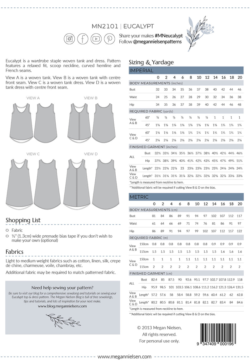 Eucalypt woven tank top & dress pattern