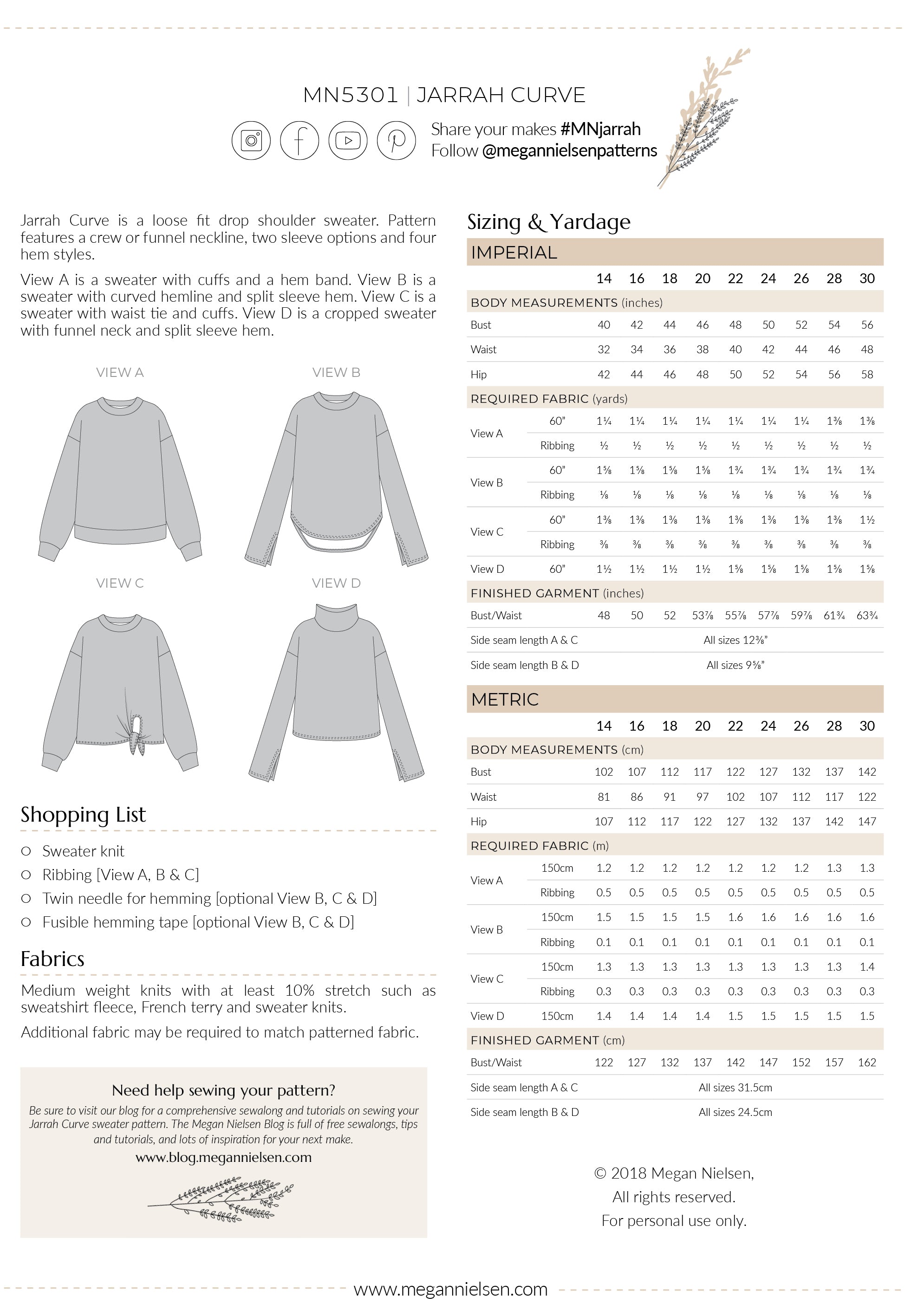 Jarrah Curve sweater pattern