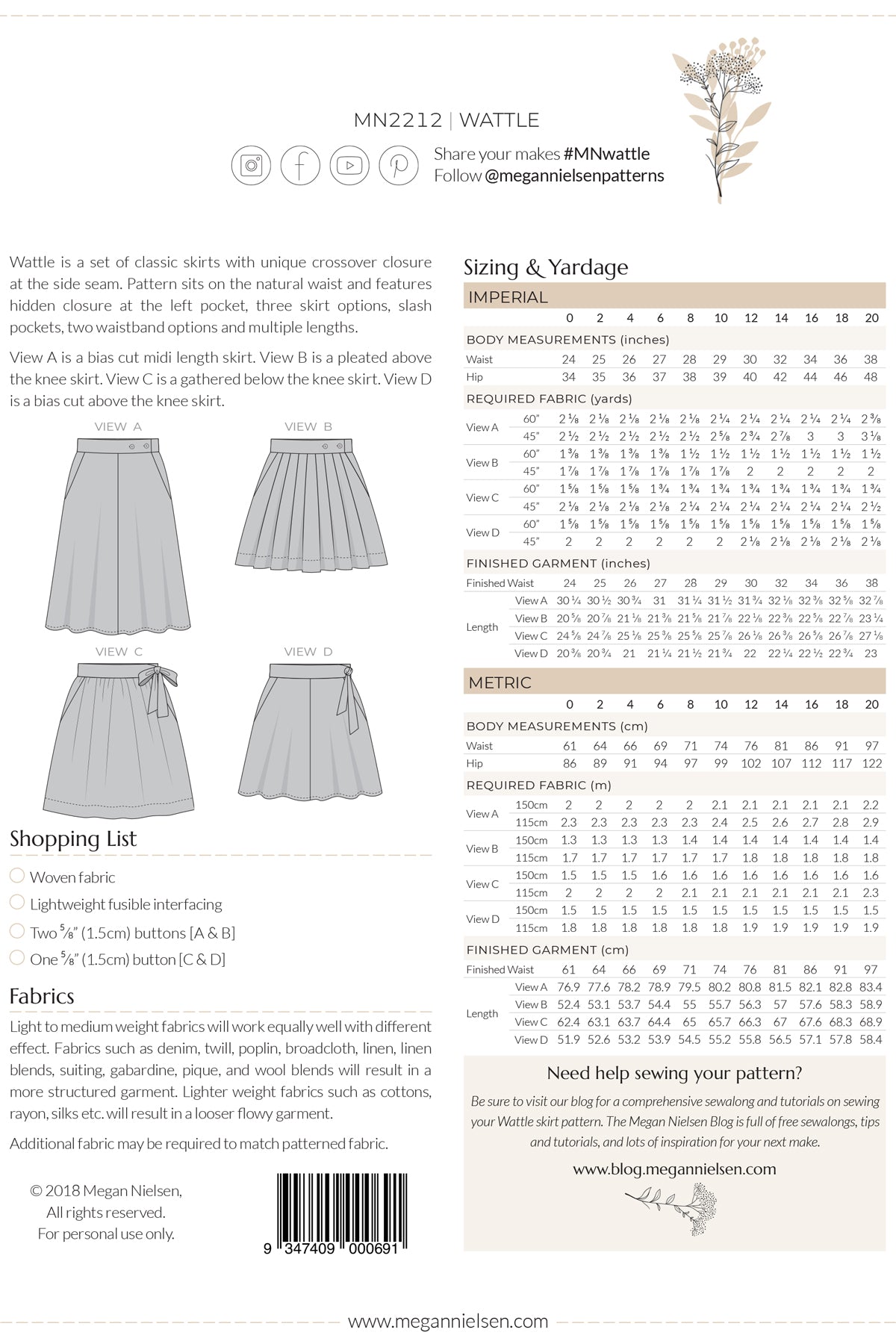 Wattle skirt pattern