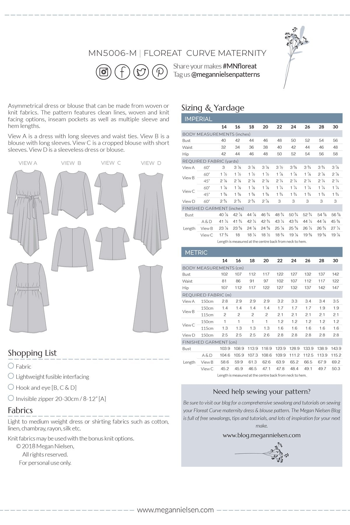 Floreat Curve dress & top - Maternity pattern