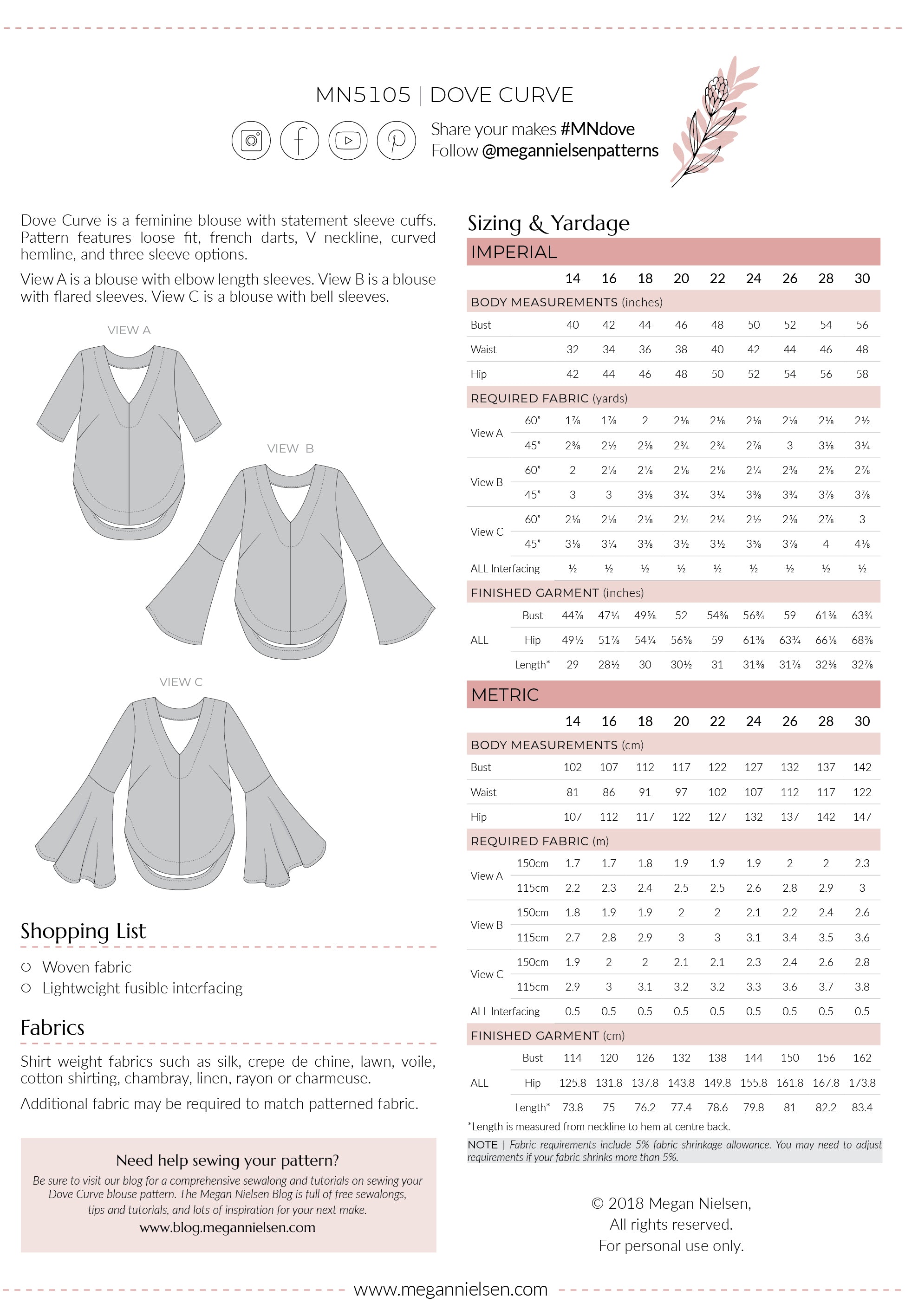Dove Curve blouse pattern
